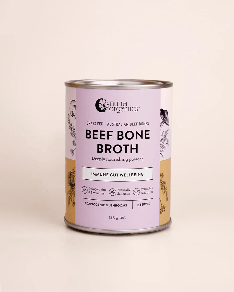 Nutra Organics Beef Bone Broth Immune Gut Wellbeing Adaptogenic Mushrooms 125g - BeeVitamins