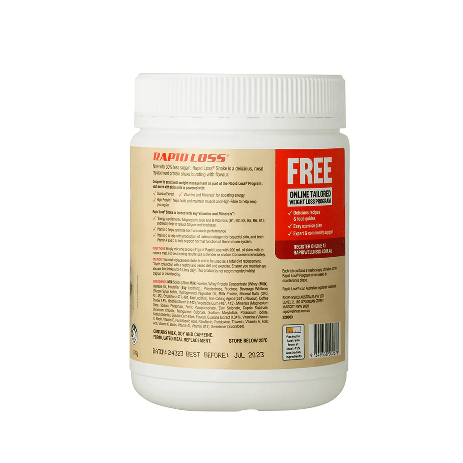 Rapid Loss Meal Replacement Shake Latte Flavour 575g - BeeVitamins