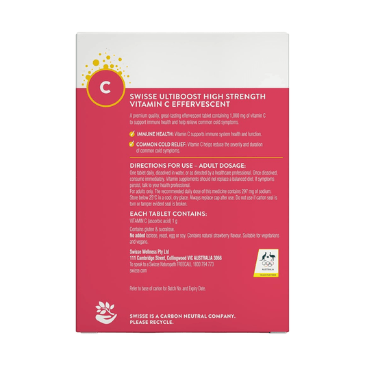 Swisse High Strength Vitamin C 1000mg Effervescent 60 Tablets - BeeVitamins
