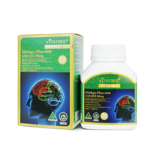 Vitatree Ginkgo Plus 6000 with Q10 50mg 60 Capsules - BeeVitamins