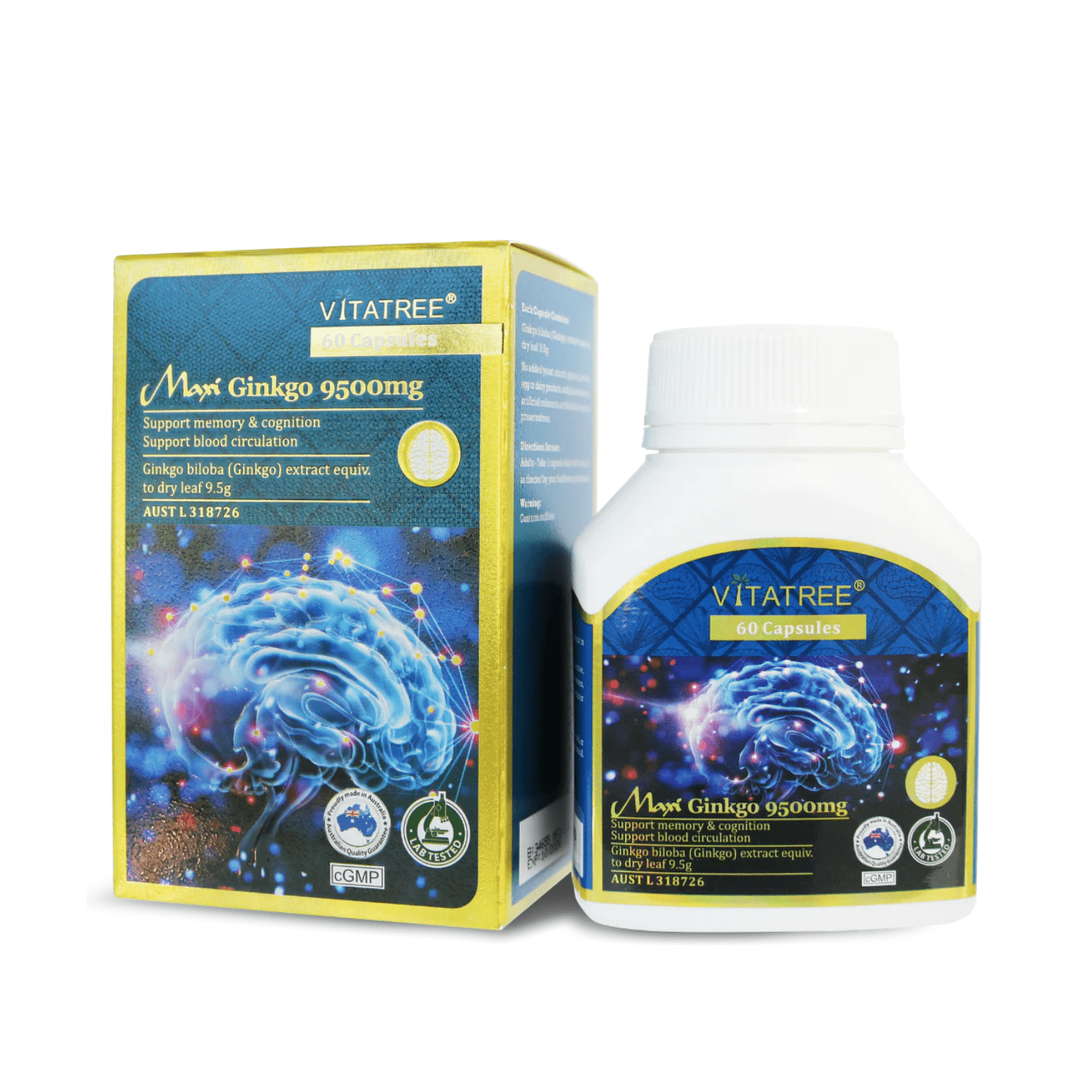 Vitatree Mega Ginkgo 9500mg Max / 60 Capsules - BeeVitamins