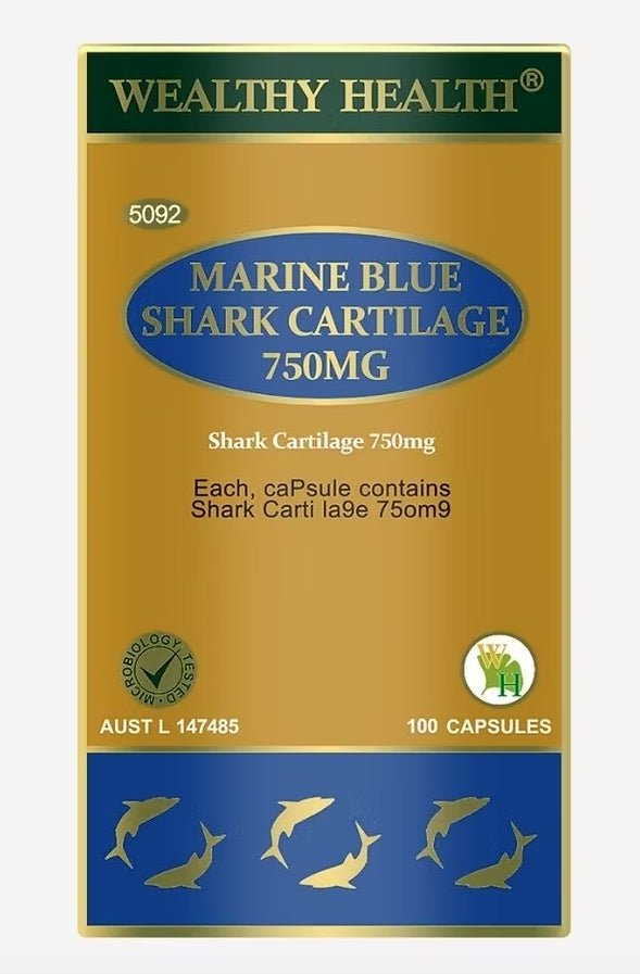 Wealthy Health Marine Blue Shark Cartilage 750mg 100 Capsules - BeeVitamins