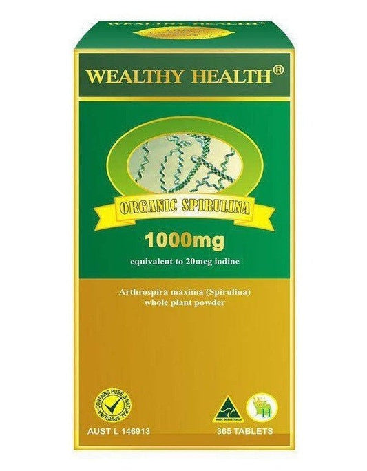 Wealthy Health Organic Spirulina 1000mg 365 Capsules - BeeVitamins