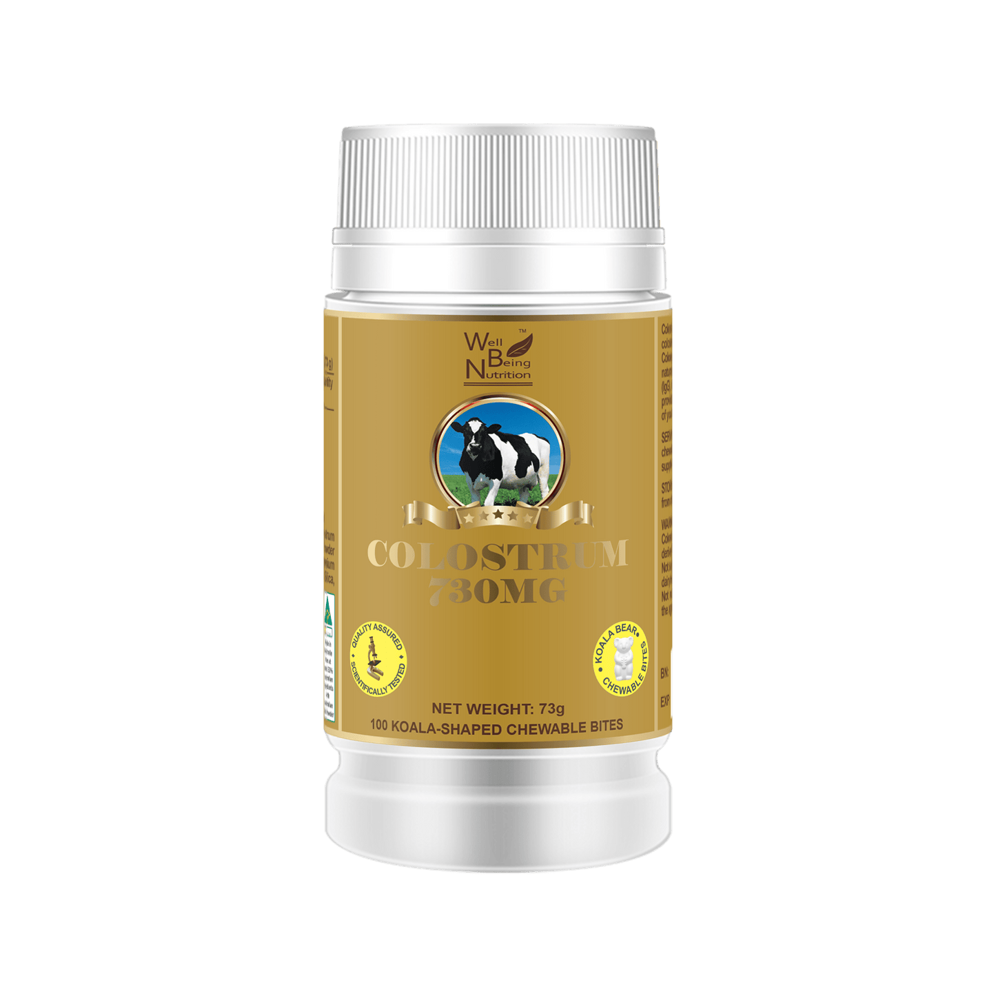 Well Being Nutrition Colostrum 730mg 100 Koala Shape Chewable Bites - BeeVitamins