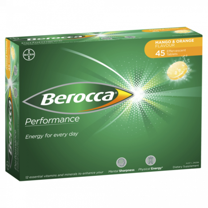 Berocca Energy Perfomance Mango & Orange 45 Effervescent Tablets (Exp date: 08/24)