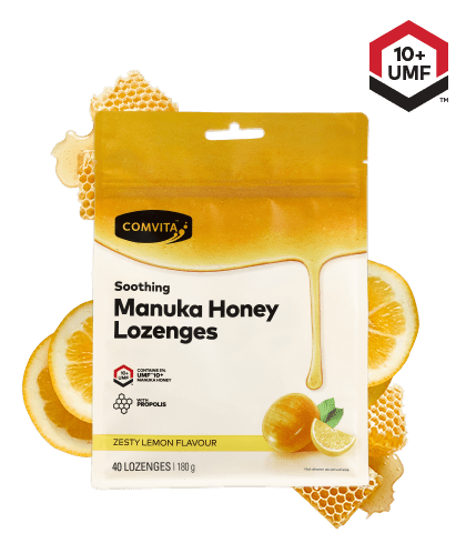 Comvita Manuka Honey Lozenges with Propolis - Lemon and Honey 40 Lozenges - BeeVitamins