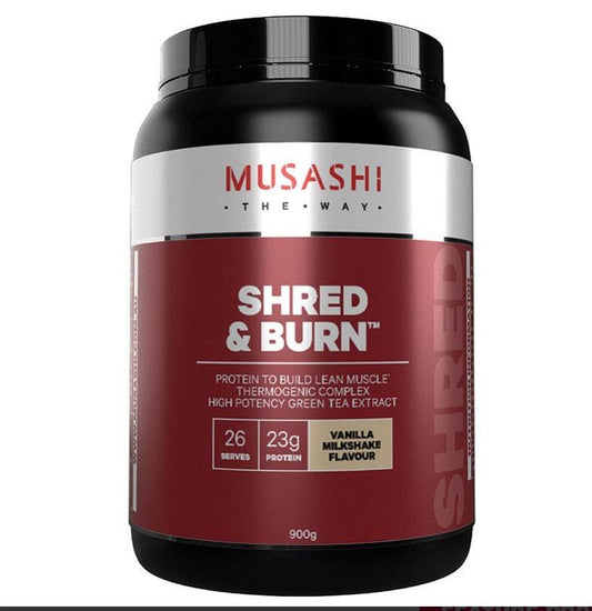 Musashi Shred & Burn Protein Vanilla Milkshake Flavour 900g - BeeVitamins