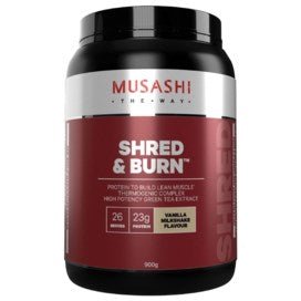 Musashi Shred & Burn Protein Vanilla Milkshake Flavour 900g - BeeVitamins