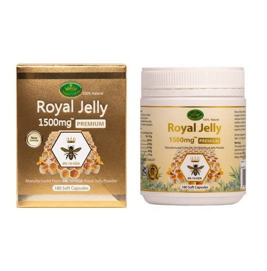 Nature's King Royal Jelly 1500mg 6% 10 - HDA 180 Soft Capsules - BeeVitamins
