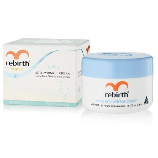 Rebirth Emu Anti Wrinkle Cream with AHA - 100mL 24 hours time release - BeeVitamins