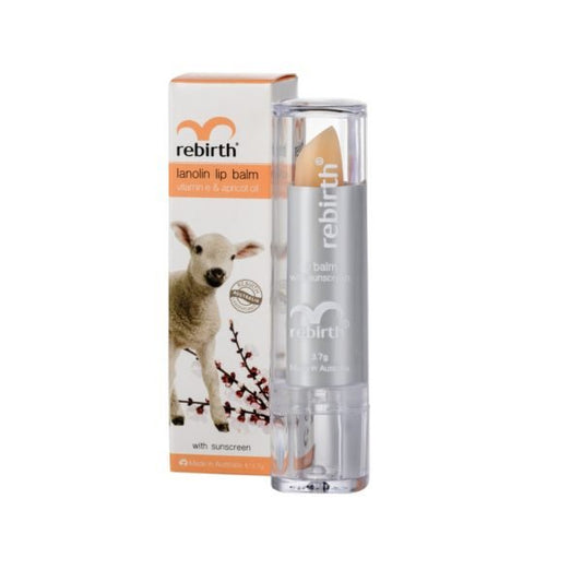 Rebirth Lanolin Lip Balm with Vitamin E & Apricot Oil (with Sunscreen) - BeeVitamins