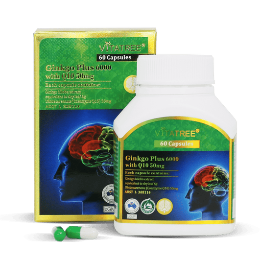 Vitatree Ginkgo Plus 6000 with Q10 50mg 60 Capsules - BeeVitamins