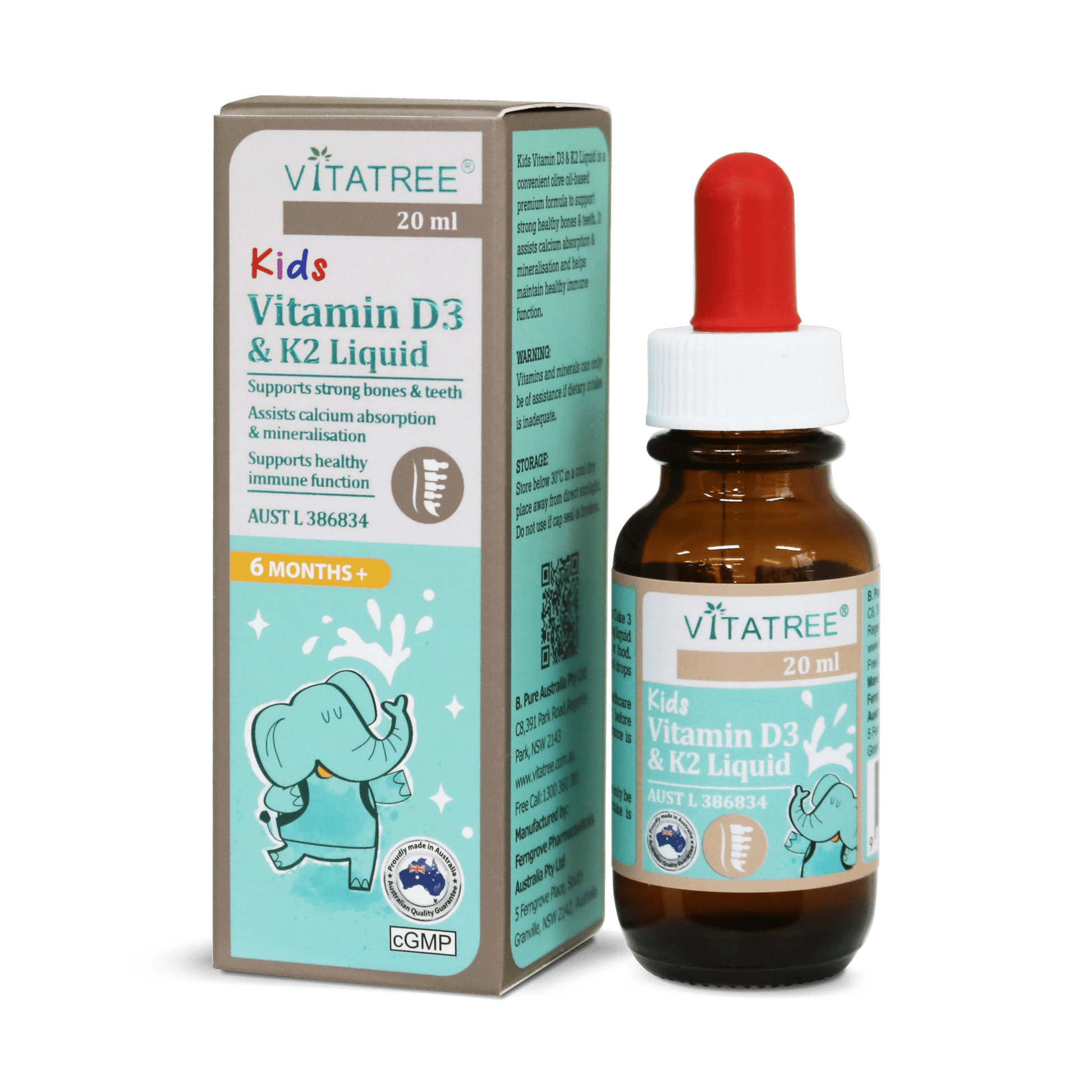 Vitatree Kids Vitamin D3 & K2 Liquid 20ml - BeeVitamins